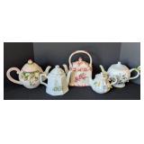 O - Collection of 5 Decorative Porcelain and Ceramic Teapots Mixed Floral Designs