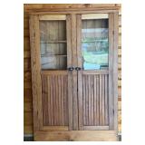 Antique Primitive Wood Cabinet with Glass Doors and Shelves
