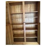 Antique Primitive Wood Cabinet with Glass Doors and Shelves
