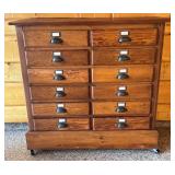 Antique 15-Drawer Wood Cabinet with Metal Pulls