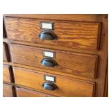 Antique 15-Drawer Wood Cabinet with Metal Pulls