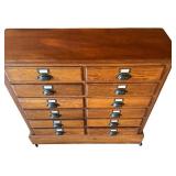 Antique 15-Drawer Wood Cabinet with Metal Pulls