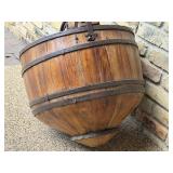 Antique Primitive Wooden Well Water Bucket with Iron Handle