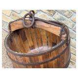 Antique Primitive Wooden Well Water Bucket with Iron Handle