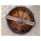 Antique Primitive Wooden Well Water Bucket with Iron Handle