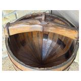 Antique Primitive Wooden Well Water Bucket with Iron Handle