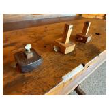 Antique Woodworking Workbench with Wilcox Vise and Set of 3 Marking Gauges