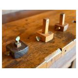 Antique Woodworking Workbench with Wilcox Vise and Set of 3 Marking Gauges