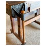 Antique Woodworking Workbench with Wilcox Vise and Set of 3 Marking Gauges