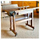 Antique Woodworking Workbench with Wilcox Vise and Set of 3 Marking Gauges