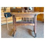 Antique Woodworking Workbench with Wilcox Vise and Set of 3 Marking Gauges