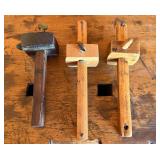 Antique Woodworking Workbench with Wilcox Vise and Set of 3 Marking Gauges