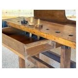 Antique Woodworking Workbench with Wilcox Vise and Set of 3 Marking Gauges
