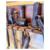 Primitive Wooden Wall Mounted Tool Holder with 25 Vintage Hand Tools