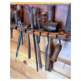Primitive Wooden Wall Mounted Tool Holder with 25 Vintage Hand Tools