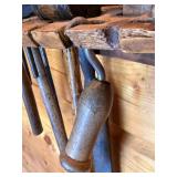 Primitive Wooden Wall Mounted Tool Holder with 25 Vintage Hand Tools