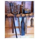 Primitive Wooden Wall Mounted Tool Holder with 25 Vintage Hand Tools