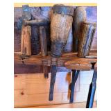 Primitive Wooden Wall Mounted Tool Holder with 25 Vintage Hand Tools