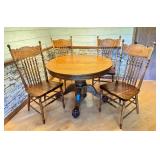 Vintage Oak Claw Foot Dining Table with 2 Leaves and 4 Matching Chairs