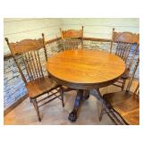 Vintage Oak Claw Foot Dining Table with 2 Leaves and 4 Matching Chairs