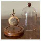 Clinton Engraved Pocket Watch with Display Dome and Wooden Stand