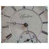 Clinton Engraved Pocket Watch with Display Dome and Wooden Stand