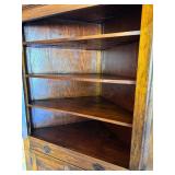 Antique Corner Wood Cabinet with Glass Doors and Brass Hardware