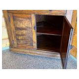 Antique Corner Wood Cabinet with Glass Doors and Brass Hardware