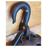 Antique Union Hardware Triple Pulley Block with Iron Hook