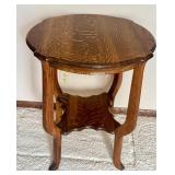 Antique Oak Side Table with Scalloped Edge and Lower Shelf