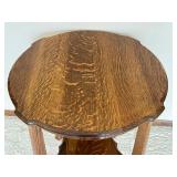Antique Oak Side Table with Scalloped Edge and Lower Shelf
