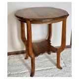 Antique Oak Side Table with Scalloped Edge and Lower Shelf