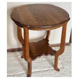 Antique Oak Side Table with Scalloped Edge and Lower Shelf