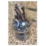 Vintage Master Mfg Co Oil Spout Jar Filled with Square Nails