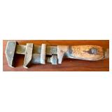 Vintage 6.75-Inch Adjustable Pipe Wrench with Wooden Handle, Marked C93