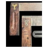 Set of 3 Vintage Wood and Brass Carpenter Squares and Bevel Gauge