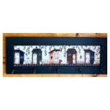 Wall-Mounted Wooden Coat Rack with Painted Beach Hut Design