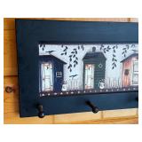 Wall-Mounted Wooden Coat Rack with Painted Beach Hut Design