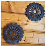 Pair of Vintage Metal Tractor Seed Planter Plates