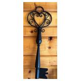 Decorative 31-Inch Metal Key Wall Hanging with Heart Design
