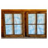 Pair of Rustic 4-Pane Wooden Window Frames, No Glass