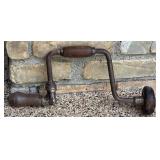 Vintage 14.5 Inch Hand Crank Drill with Wood Handles