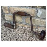 Vintage 14.5 Inch Hand Crank Drill with Wood Handles