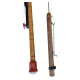 Vintage Ice Spear and Fishing Pole Set - 33 Inch Spear, 40 Inch Pole