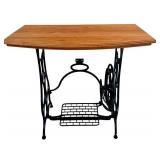 Vintage Cast Iron Treadle Sewing Machine Base Table with Wood Top