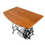 Vintage Cast Iron Treadle Sewing Machine Base Table with Wood Top