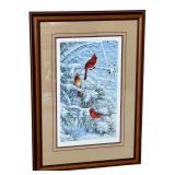 Marc R. Hanson Framed Print Red Pine and Northern Cardinals