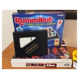 Board Game Lot with Rummikub, Clue, Double Twelve Dominoes, and Jumping Frogs