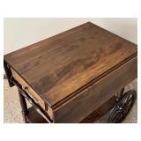 Vintage Wooden Drop-Leaf Tea Cart with Drawer and Wheels