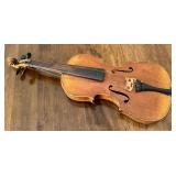 Vintage Full-Size Violin with Decorative Back, Needs Repair